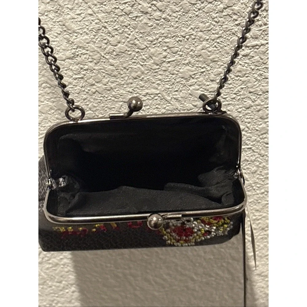NWT ED HARDY BLACK COIN FAUX LEATHER/BAG/KISSLOCK Y2K With Throw Chain Wallet